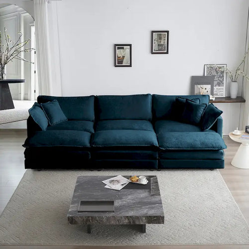 Canapé d'angle en U 6 places avec 3 poufs et coussins