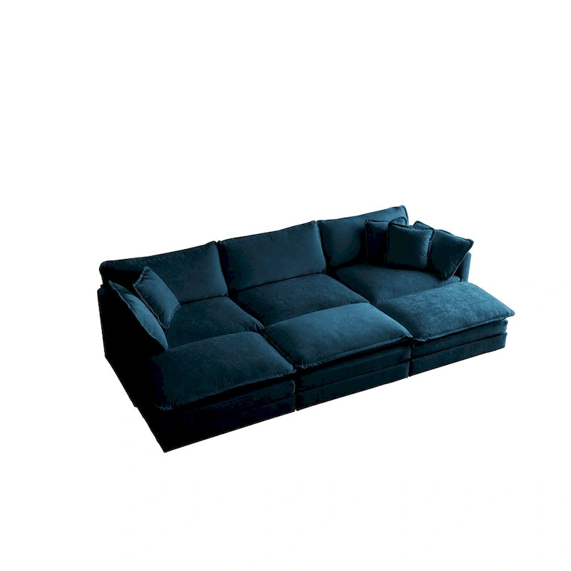 Canapé d'angle en U 6 places avec 3 poufs et coussins