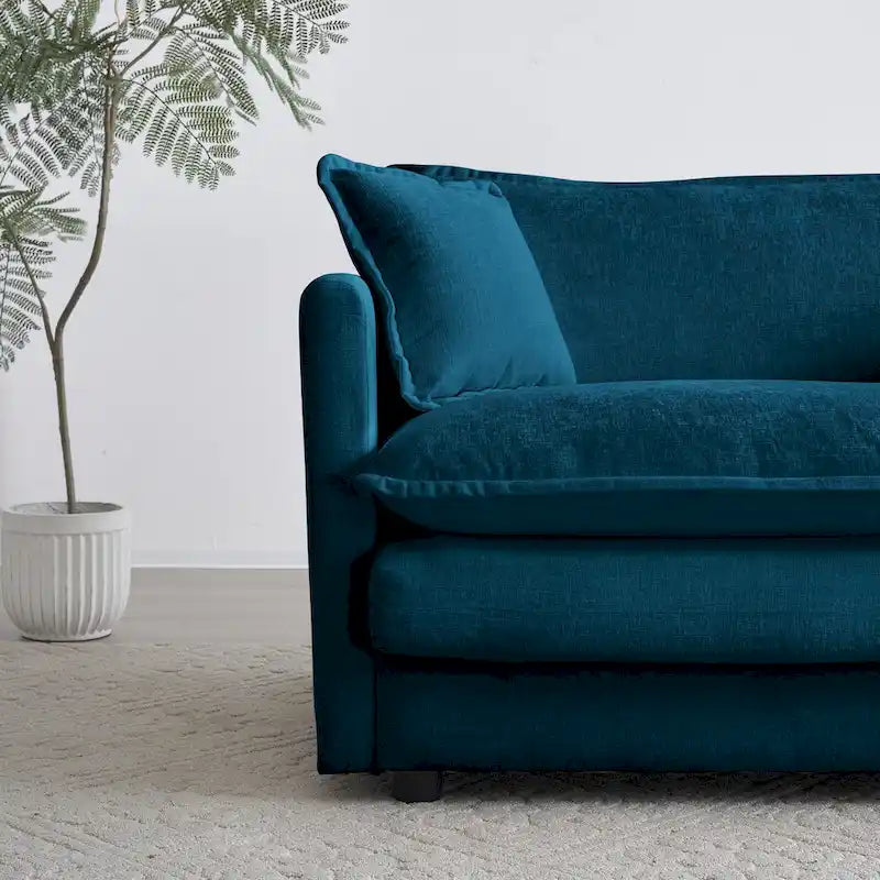 Canapé d'angle en U 6 places avec 3 poufs et coussins