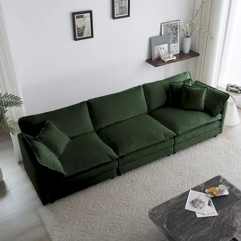 Canapé d'angle en U 6 places avec 3 poufs et coussins
