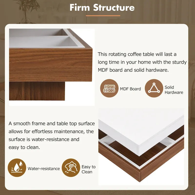 Table basse carrée pivotante moderne