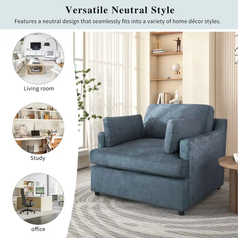 Fauteuil d'appoint 37 pouces avec pieds en plastique et coussins décoratifs