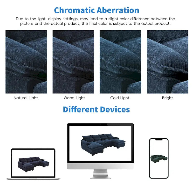 Canapé d'angle convertible 6 places en chenille bleue avec méridienne