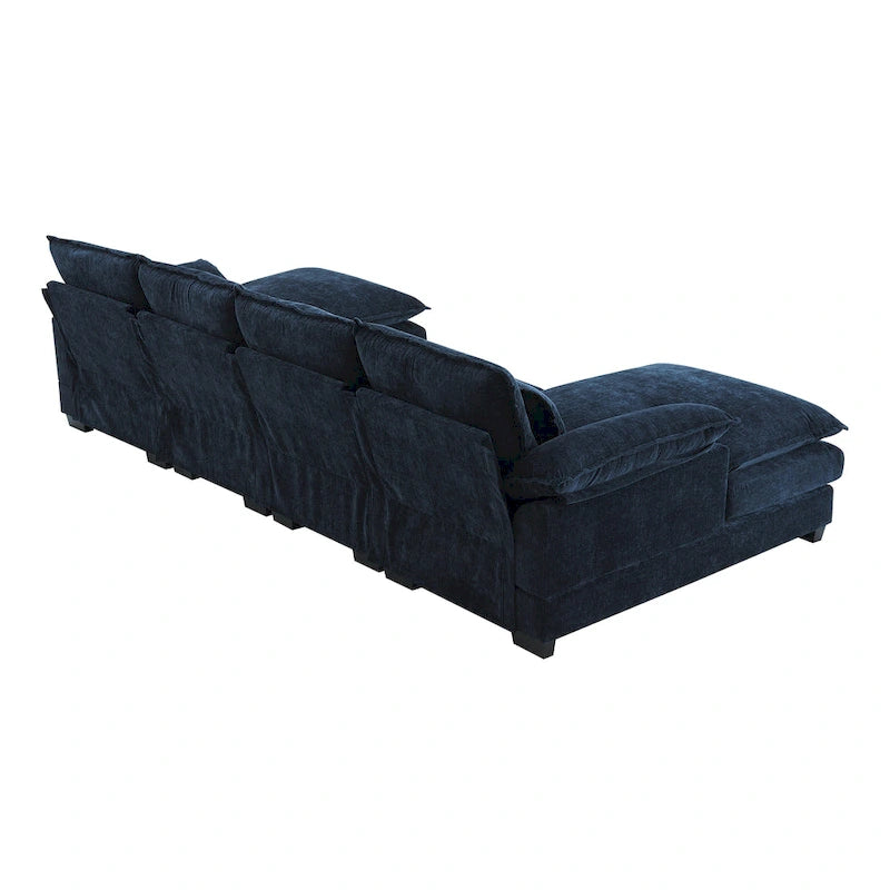 Canapé d'angle convertible 6 places en chenille bleue avec méridienne