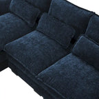 Canapé d'angle convertible 6 places en chenille bleue avec méridienne