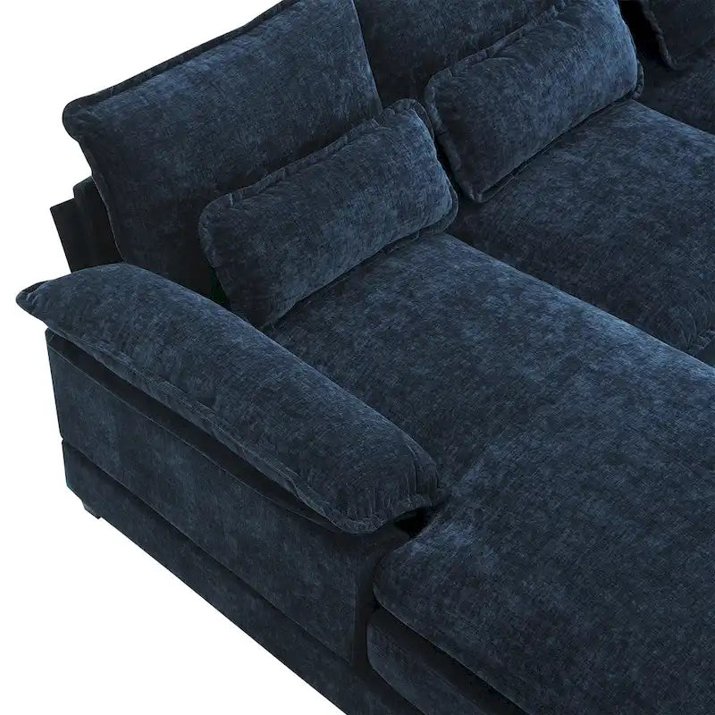 Canapé d'angle convertible 6 places en chenille bleue avec méridienne