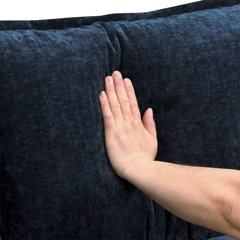 Canapé d'angle convertible 6 places en chenille bleue avec méridienne