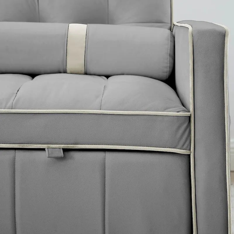 Canapé-lit gigogne multifonctionnel en velours avec dossier inclinable réglable et coussins - Non disponible