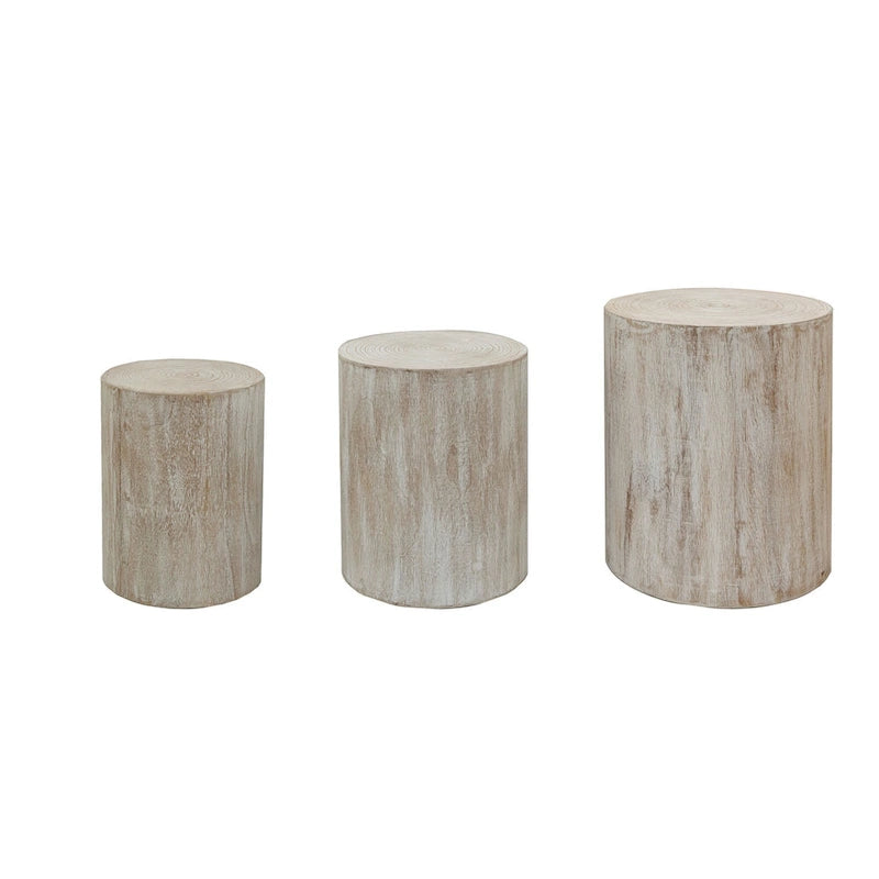 Ensemble de 3 tables basses rustiques en bois avec motifs d'anneaux de croissance d'arbres distinctifs - Parfait pour le salon