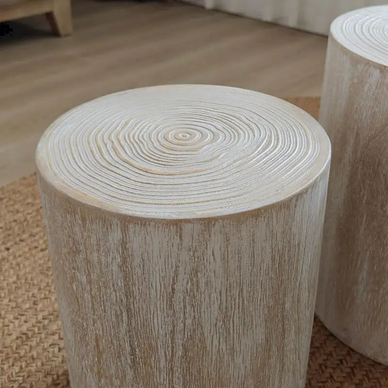 Ensemble de 3 tables basses rustiques en bois avec motifs d'anneaux de croissance d'arbres distinctifs - Parfait pour le salon