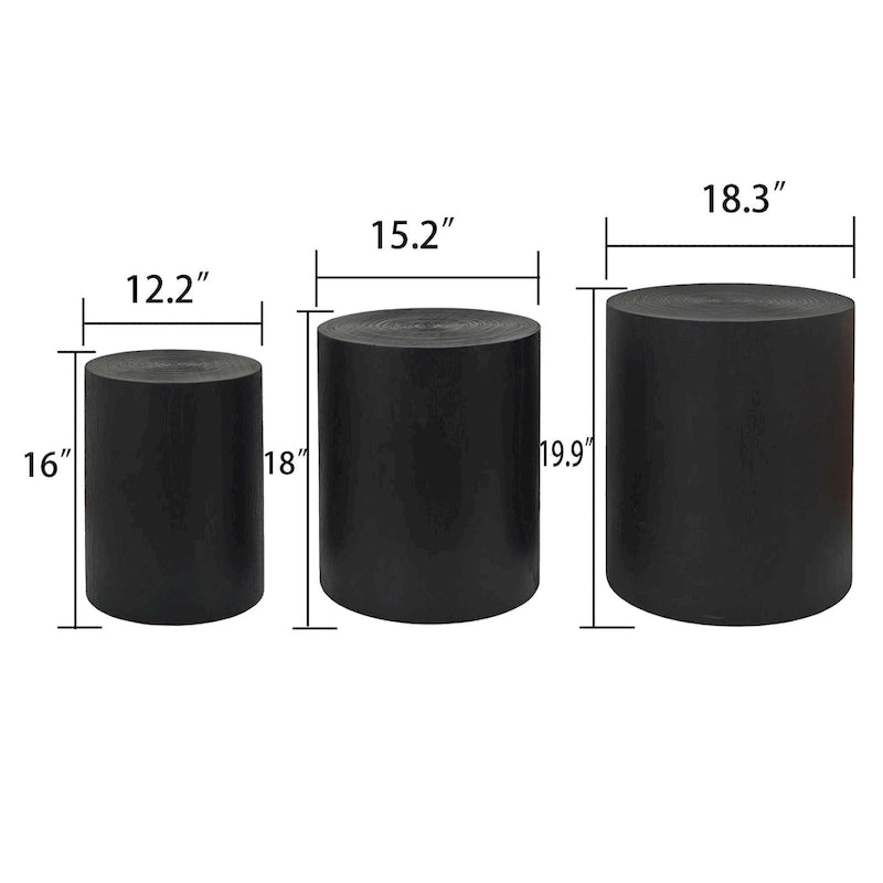 Ensemble de 3 tables basses rustiques en bois avec motifs d'anneaux de croissance d'arbres distinctifs - Parfait pour le salon