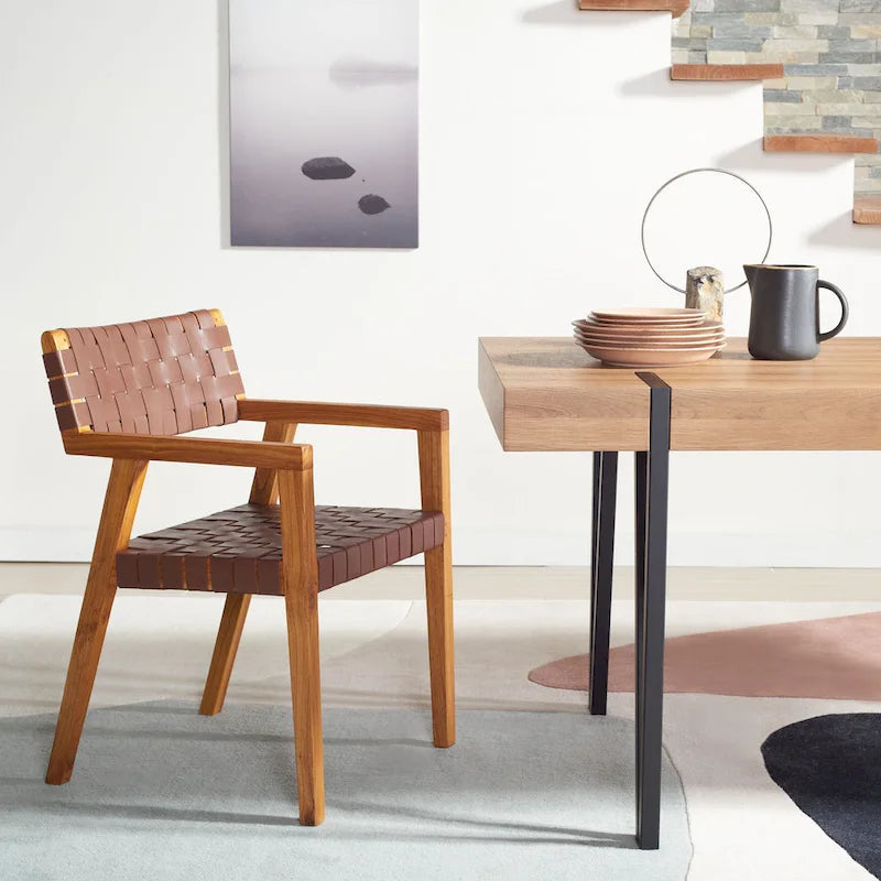 Chaise de salle à manger SAFAVIEH Gerda en cuir tressé - 56 cm (L) x 53 cm (l) x 81 cm (H) - 56 cm (L) x 53 cm (P) x 81 cm (H)