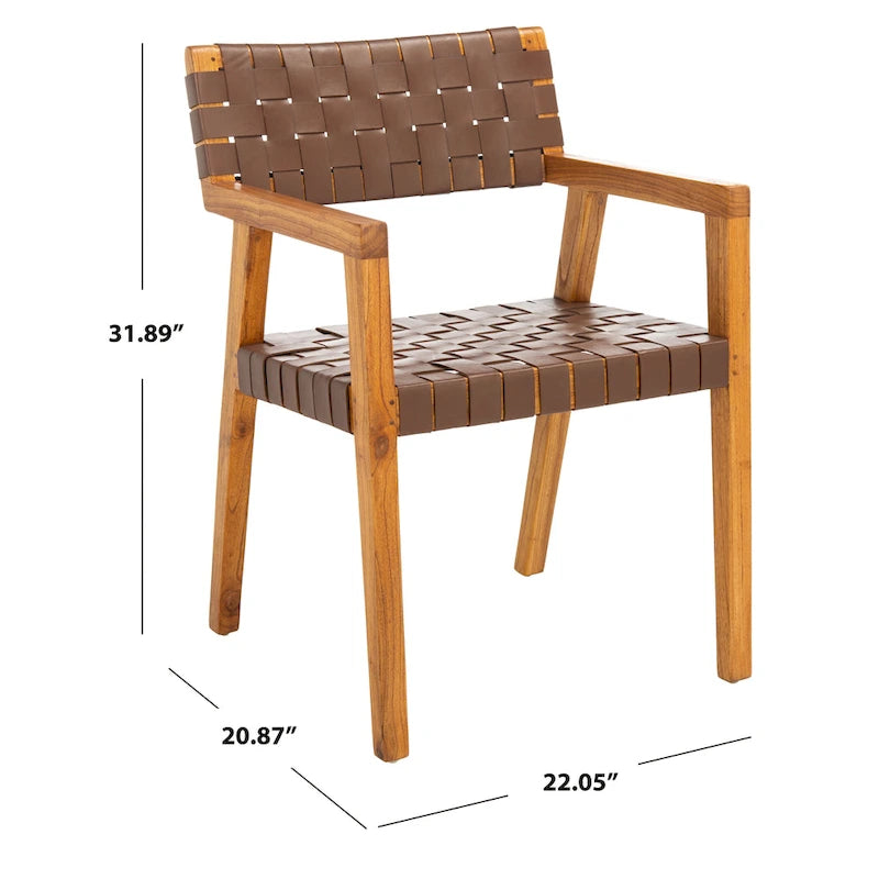 Chaise de salle à manger SAFAVIEH Gerda en cuir tressé - 56 cm (L) x 53 cm (l) x 81 cm (H) - 56 cm (L) x 53 cm (P) x 81 cm (H)