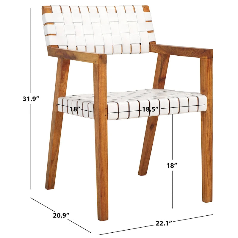 Chaise de salle à manger SAFAVIEH Gerda en cuir tressé - 56 cm (L) x 53 cm (l) x 81 cm (H) - 56 cm (L) x 53 cm (P) x 81 cm (H)