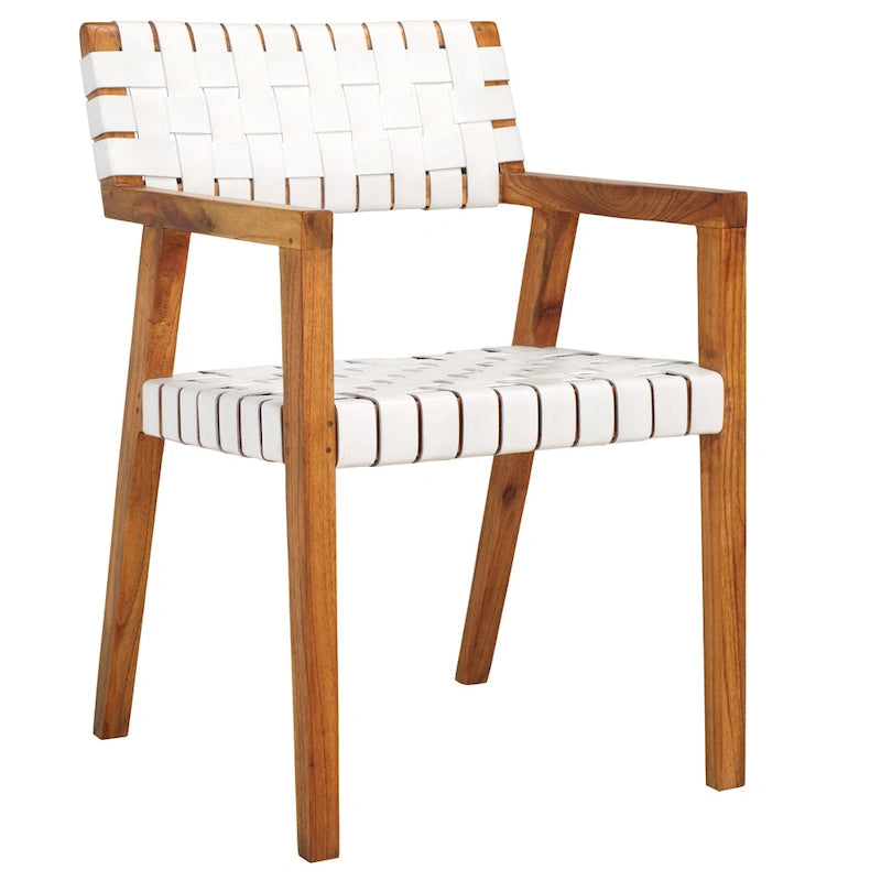 Chaise de salle à manger SAFAVIEH Gerda en cuir tressé - 56 cm (L) x 53 cm (l) x 81 cm (H) - 56 cm (L) x 53 cm (P) x 81 cm (H)
