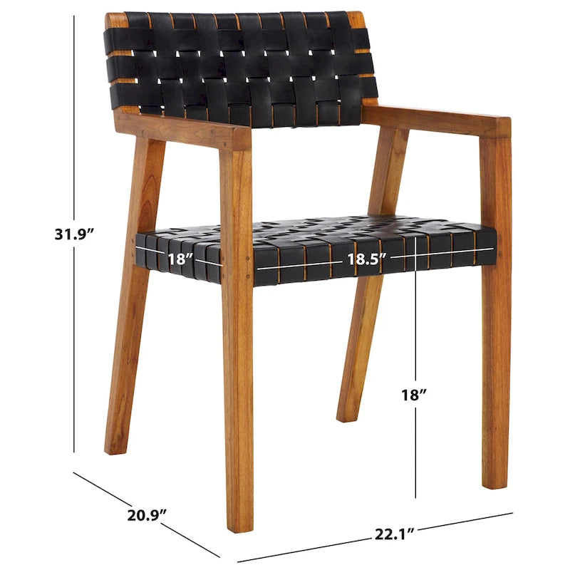 Chaise de salle à manger SAFAVIEH Gerda en cuir tressé - 56 cm (L) x 53 cm (l) x 81 cm (H) - 56 cm (L) x 53 cm (P) x 81 cm (H)