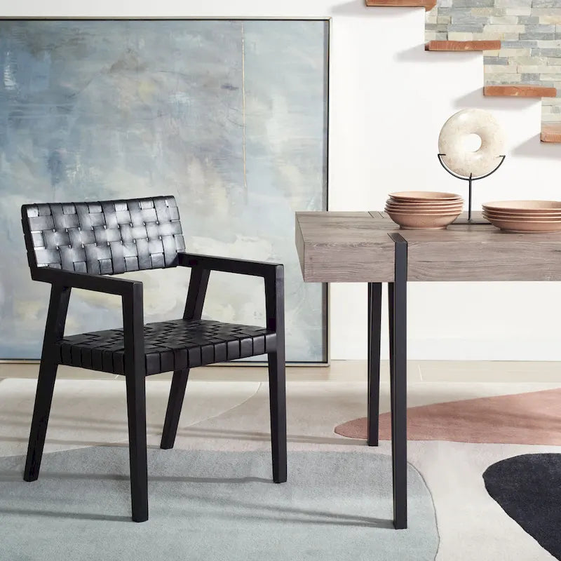 Chaise de salle à manger SAFAVIEH Gerda en cuir tressé - 56 cm (L) x 53 cm (l) x 81 cm (H) - 56 cm (L) x 53 cm (P) x 81 cm (H)