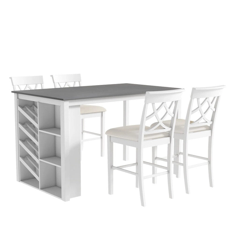 Ensemble de salle à manger 5 pièces hauteur comptoir avec casier à vin, 4 chaises rembourrées