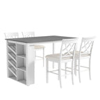 Ensemble de salle à manger 5 pièces hauteur comptoir avec casier à vin, 4 chaises rembourrées