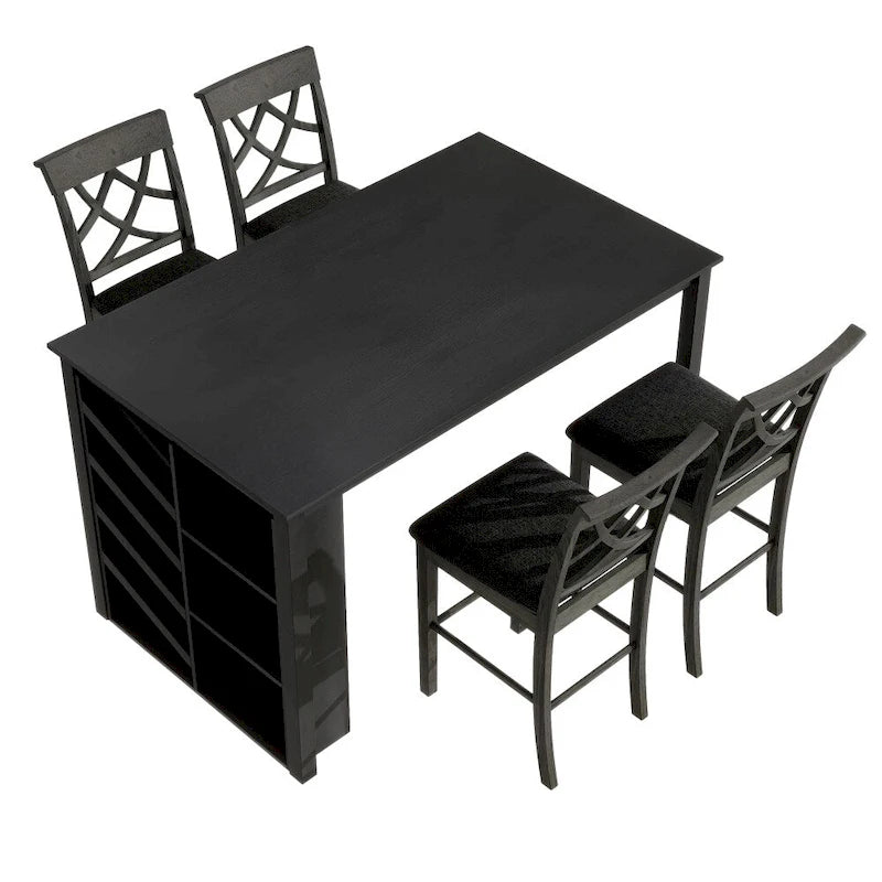 Ensemble de salle à manger 5 pièces hauteur comptoir avec casier à vin, 4 chaises rembourrées