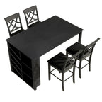 Ensemble de salle à manger 5 pièces hauteur comptoir avec casier à vin, 4 chaises rembourrées