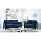 2 Pieces Mid Century Modern Upholstered Sloped Arms Living Room Set, Loveseat and Sofa