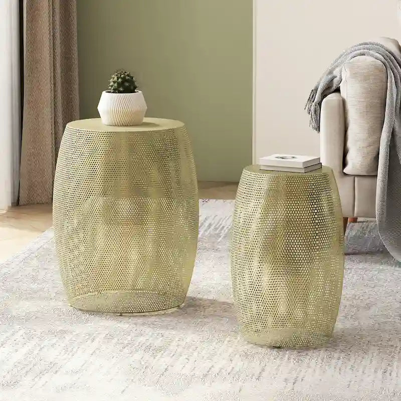 Ensemble de 2 tables d'appoint rondes en métal ajouré Christopher Knight Home - 42 cm (L) x 42 cm (l) x 53 cm (H)