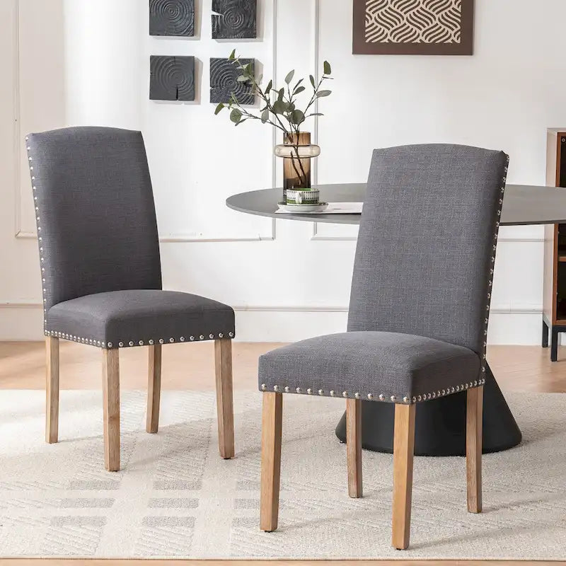Ensemble de 2 chaises de salle à manger en tissu gris avec garniture cloutée