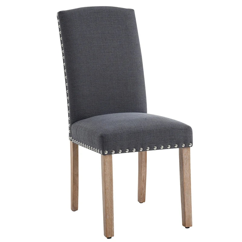 Ensemble de 2 chaises de salle à manger en tissu gris avec garniture cloutée