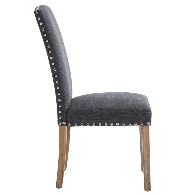 Ensemble de 2 chaises de salle à manger en tissu gris avec garniture cloutée