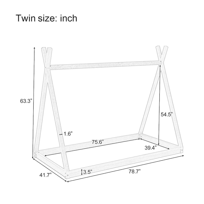 Lit tente Montessori en bois pour deux personnes - Cadre de lit bas en forme de maison pour enfants/adolescents - Conception sans lattes pour chambres de garçons et de filles