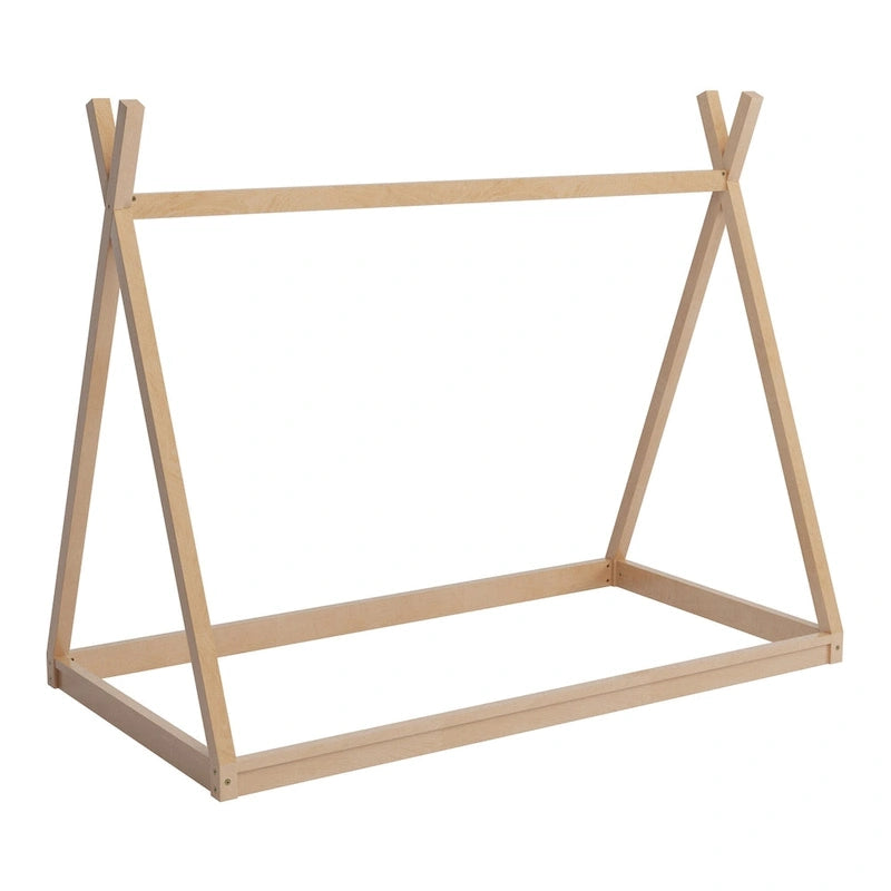 Lit tente Montessori en bois pour deux personnes - Cadre de lit bas en forme de maison pour enfants/adolescents - Conception sans lattes pour chambres de garçons et de filles