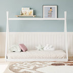 Lit tente Montessori en bois pour deux personnes - Cadre de lit bas en forme de maison pour enfants/adolescents - Conception sans lattes pour chambres de garçons et de filles