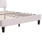 Lit plateforme moderne Queen Size, cadre de lit recouvert de velours avec tête de lit à motif floral et sommier à lattes en bois massif