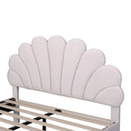Lit plateforme moderne Queen Size, cadre de lit recouvert de velours avec tête de lit à motif floral et sommier à lattes en bois massif