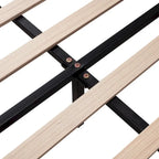 Lit plateforme moderne Queen Size, cadre de lit recouvert de velours avec tête de lit à motif floral et sommier à lattes en bois massif