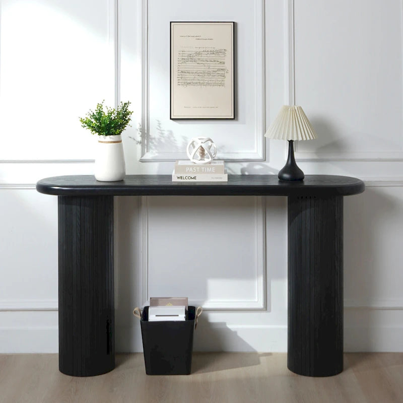 60 Wood Console Table with Ribbed Legs