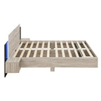 Lit plateforme moderne en bois avec cadre de lit Queen, 2 tables de chevet et éclairage LED, sans sommier.