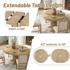 Ensemble table et chaises de salle à manger rustiques de style campagnard. Table ronde extensible avec plateau réglable pour salle à manger.