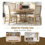 Ensemble table et chaises de salle à manger rustiques de style campagnard. Table ronde extensible avec plateau réglable pour salle à manger.