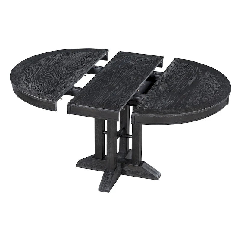 Ensemble table et chaises de salle à manger rustiques de style campagnard. Table ronde extensible avec plateau réglable pour salle à manger.