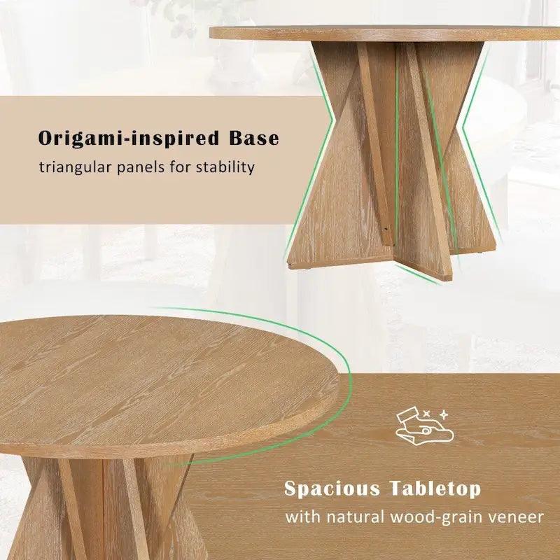 Ensemble de salle à manger rond en bois d'extérieur 5 pièces avec 4 chaises rembourrées