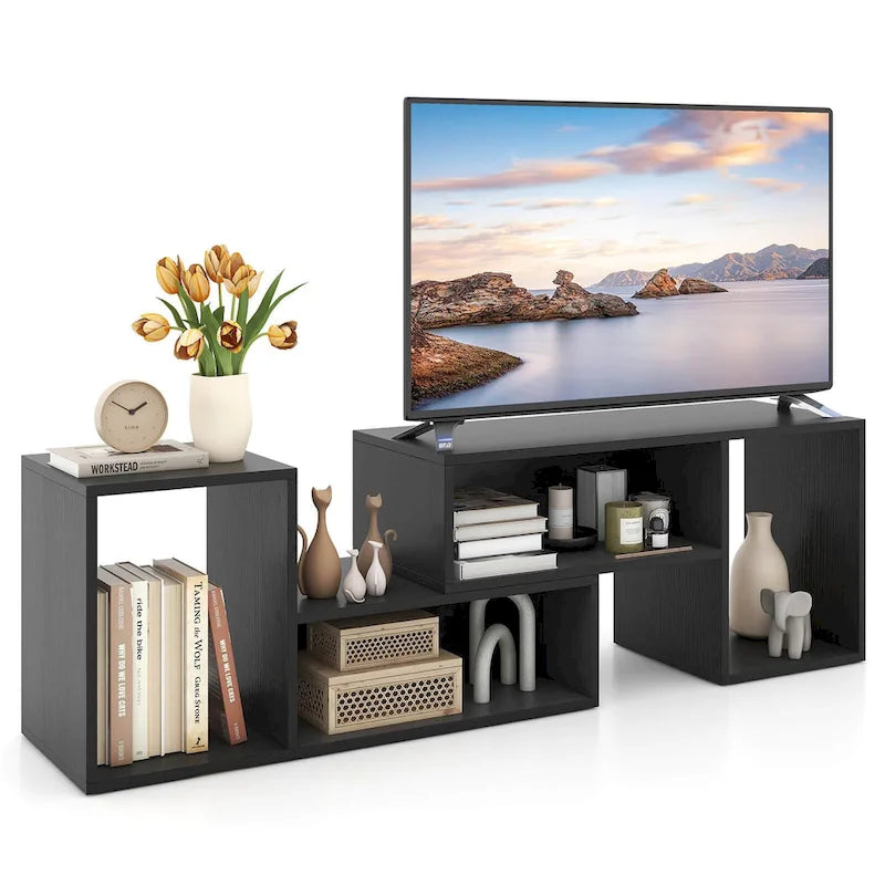Costway Lot de 2 supports TV réglables avec cubes de rangement pour téléviseurs jusqu'à 55 pouces - Voir les détails