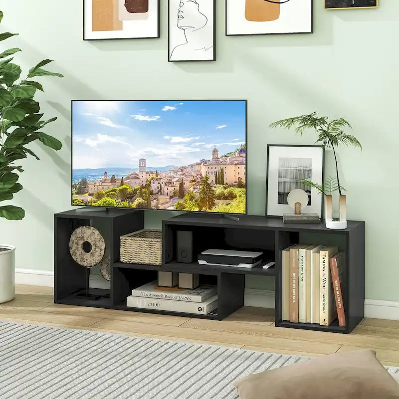 Costway Lot de 2 supports TV réglables avec cubes de rangement pour téléviseurs jusqu'à 55 pouces - Voir les détails