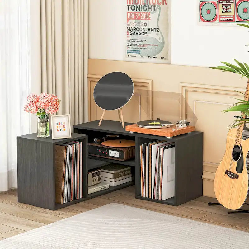 Costway Lot de 2 supports TV réglables avec cubes de rangement pour téléviseurs jusqu'à 55 pouces - Voir les détails