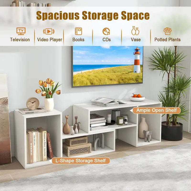 Costway Lot de 2 supports TV réglables avec cubes de rangement pour téléviseurs jusqu'à 55 pouces - Voir les détails