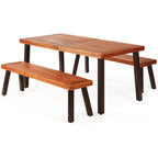 Ensemble table de pique-nique Costway 3 pièces, table et banc en bois d'acacia avec structure en acier