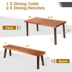 Ensemble table de pique-nique Costway 3 pièces, table et banc en bois d'acacia avec structure en acier