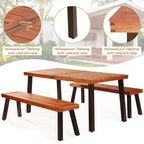 Ensemble table de pique-nique Costway 3 pièces, table et banc en bois d'acacia avec structure en acier