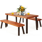 Ensemble table de pique-nique Costway 3 pièces, table et banc en bois d'acacia avec structure en acier